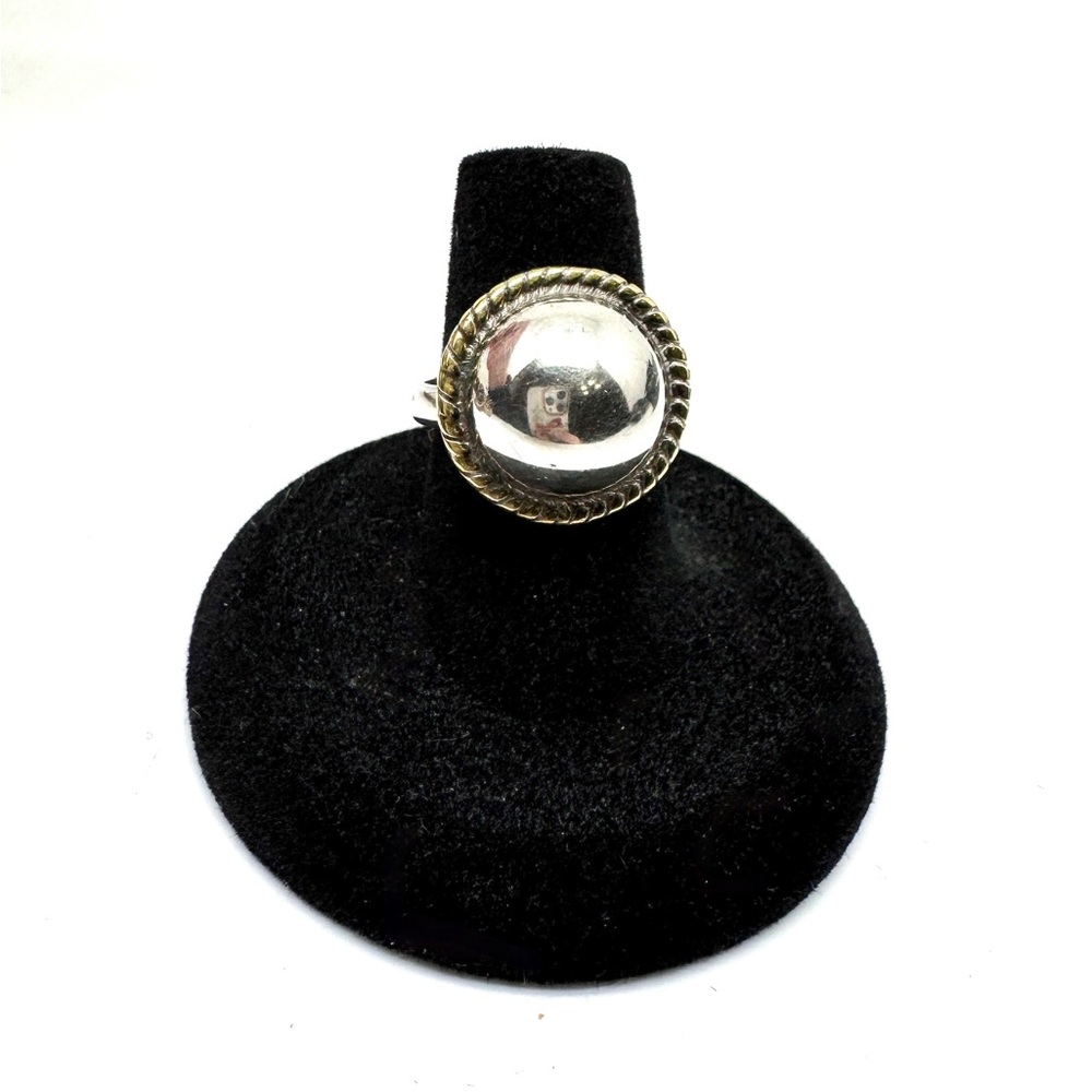 Vintage Taxco LATON Sterling Silver Two-Tone Dome Ring with Rope Edge Size 6 1/2 - Picture 2 of 16